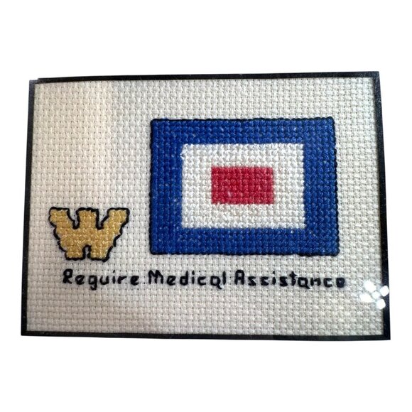 Nautical Signal Flags Embroidery Wall Art In Gold Frame Cross Stitch Beach House - Picture 2 of 9